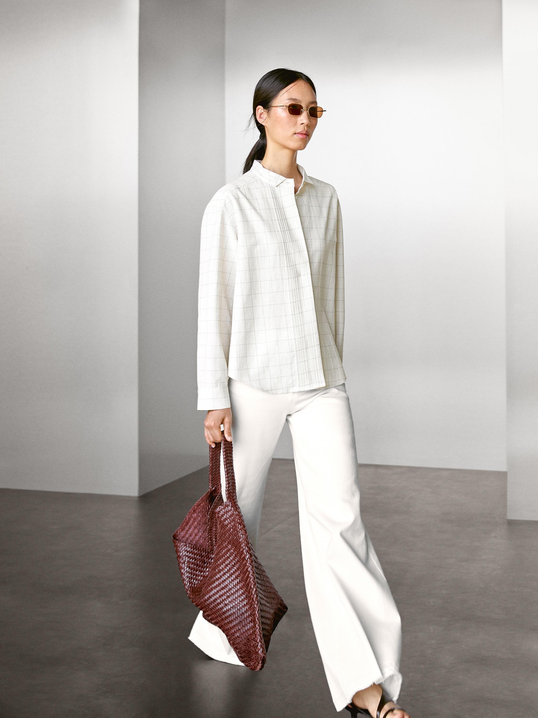 Check shirt with pintucks